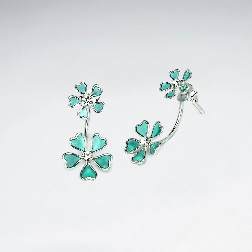 Sterling Silver Double  Enamel Flower Blossom Stud Earrings