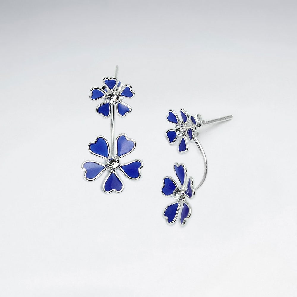 Sterling Silver Double  Enamel Flower Blossom Stud Earrings