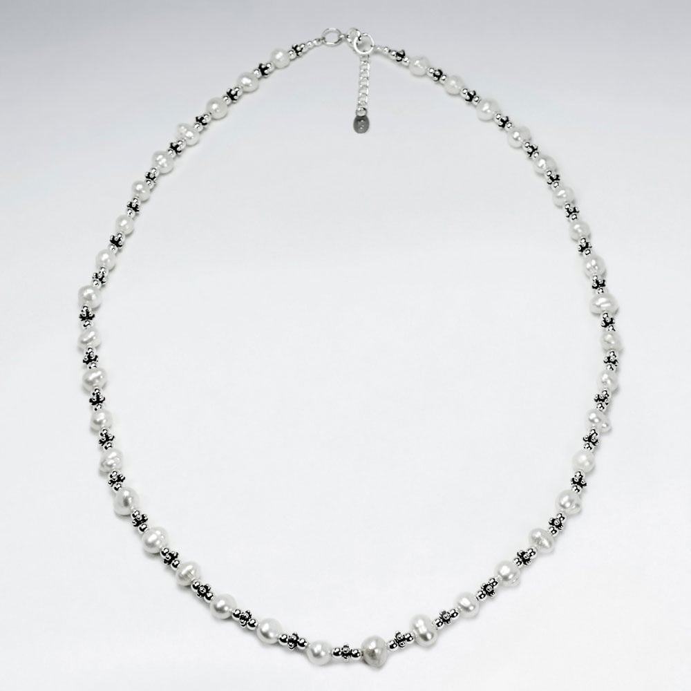 Elegant Full Silver & Pearl Necklace