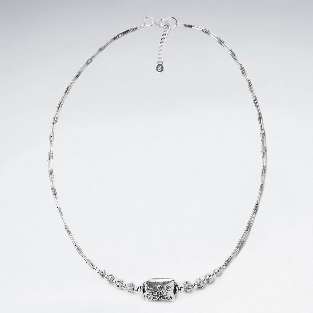 Handmade Silver Charm Necklace with Rectangle Statement Bead