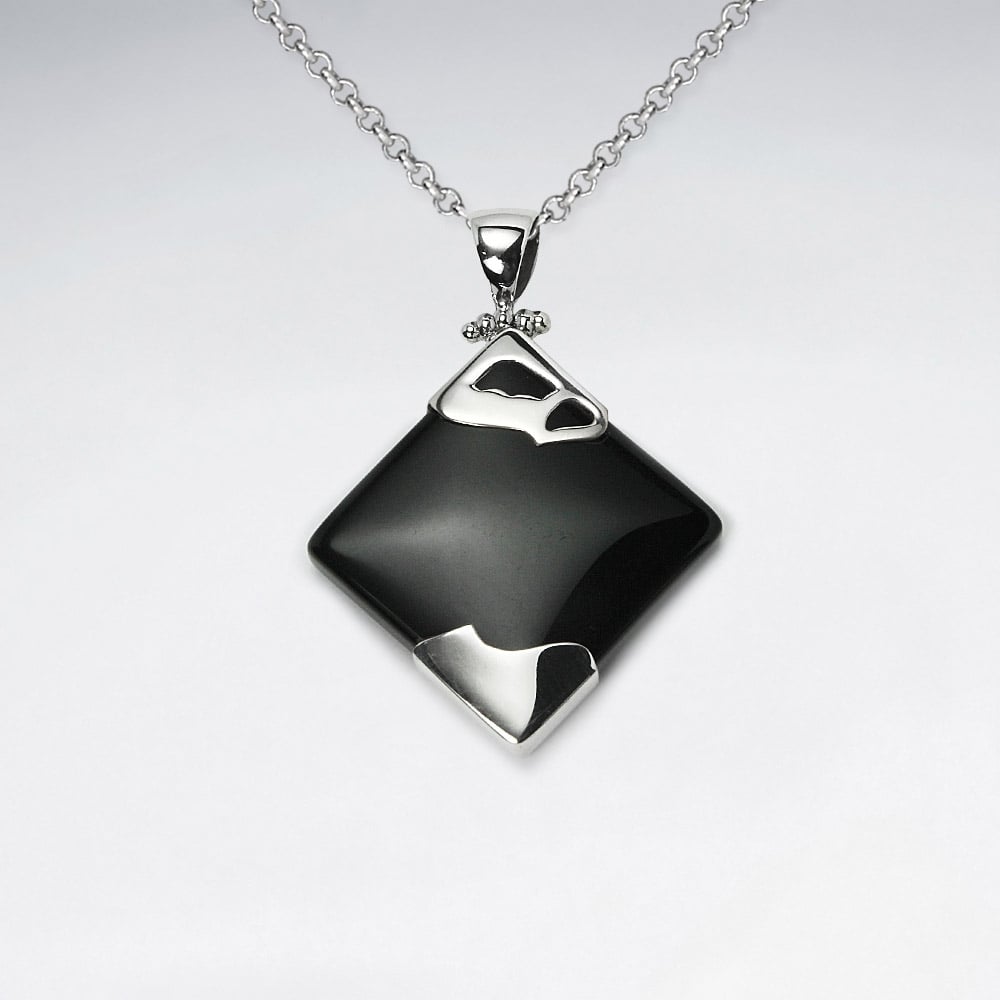 The Sophisticate Black Stone & Sterling Silver Marquis Pendant