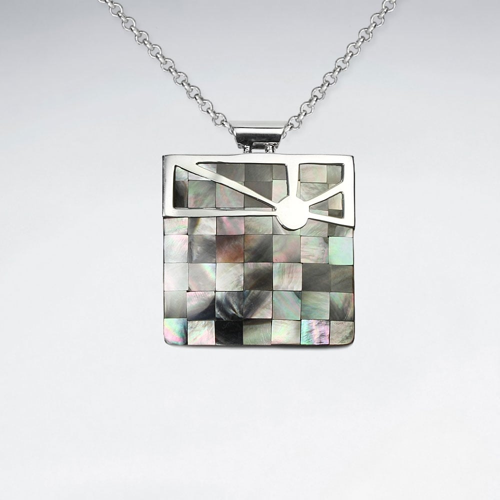 Shimmering Sterling Silver & Shell Designs Square Pendant