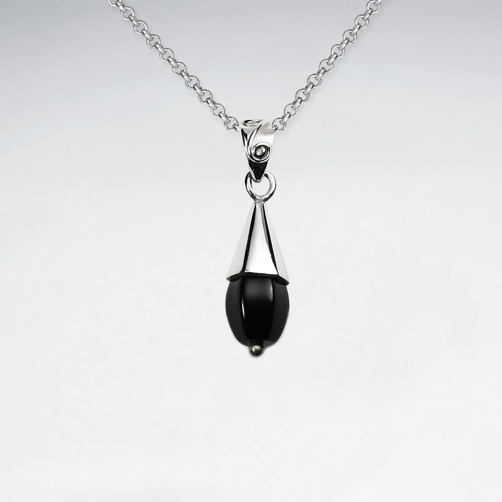 Black Stone Elegant Touches Sterling Silver Bell Pendant