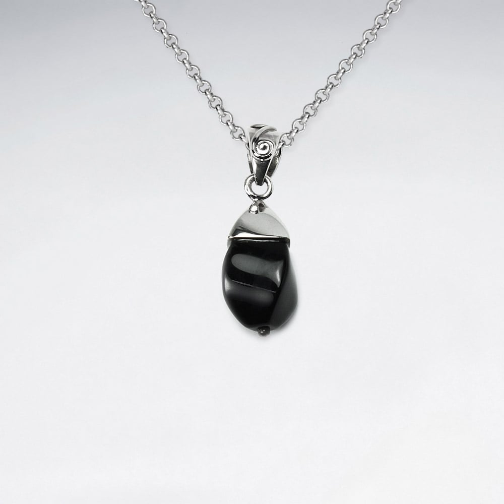 Sleek and Stylish Black Stone & Silver Pendant
