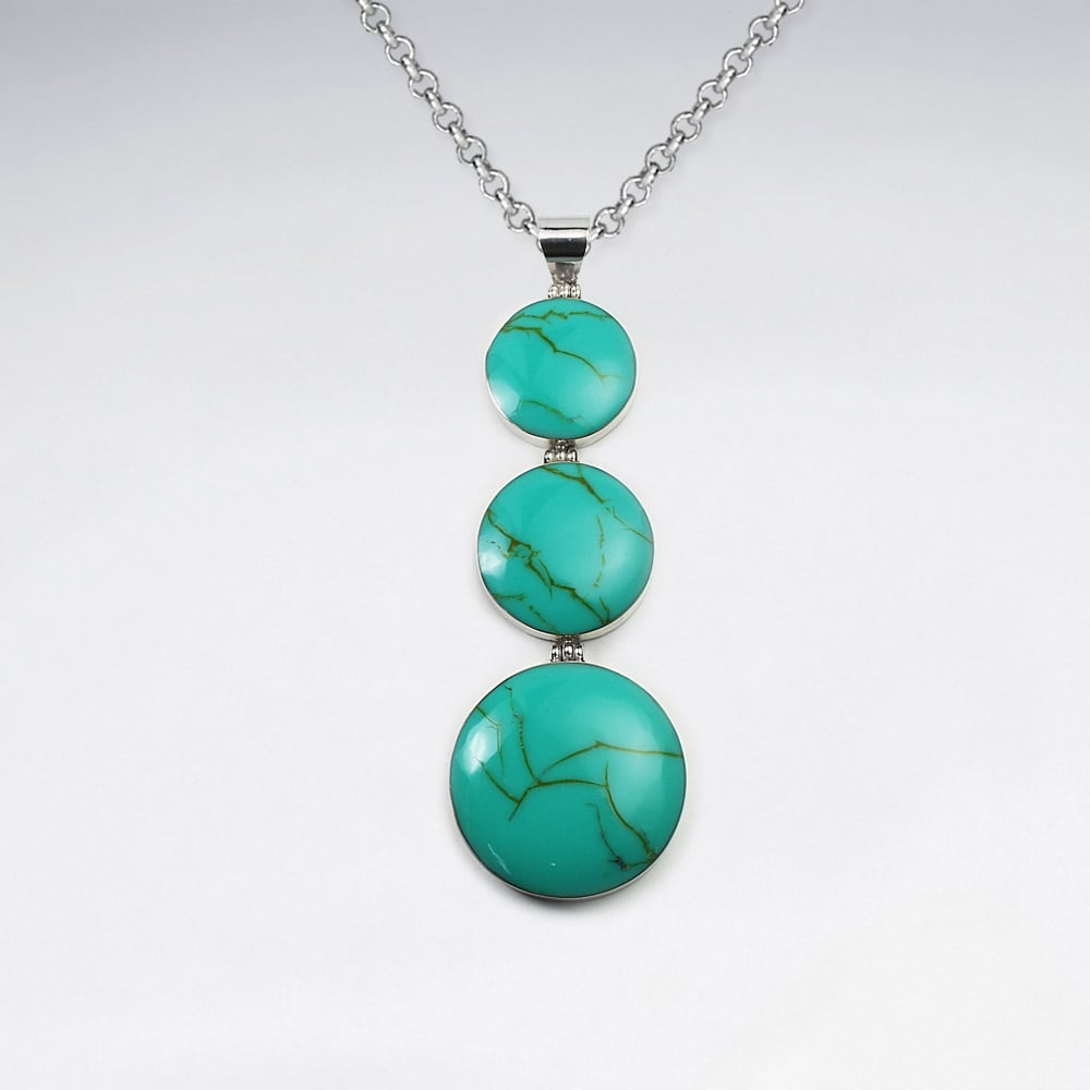 Turquoise & Silver Gradual Circles Cascade Pendant