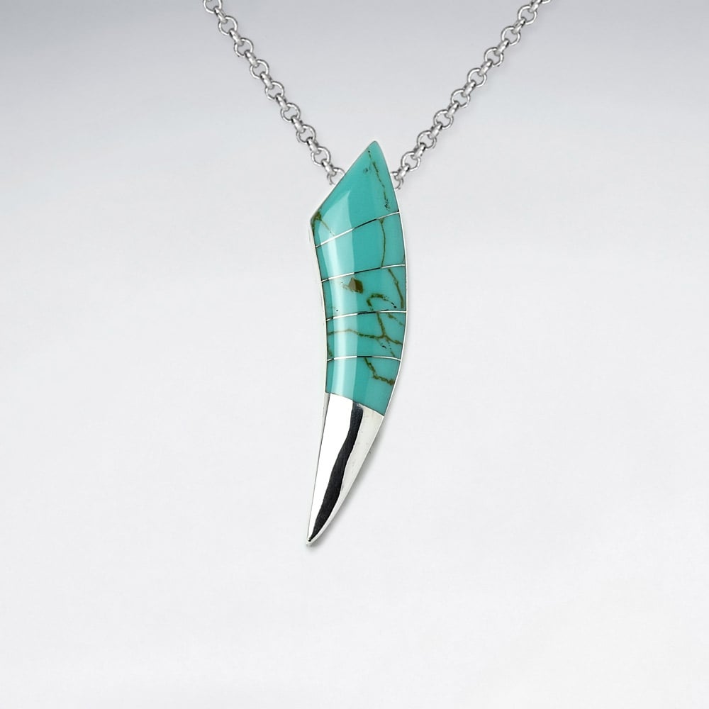 Turquoise and Sterling Silver Horn Shaped Pendant