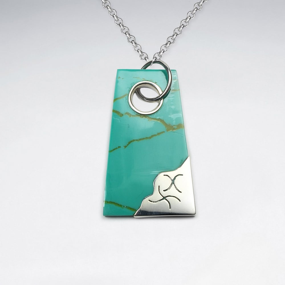 Turquoise Rectangle Silver Accented Pendant
