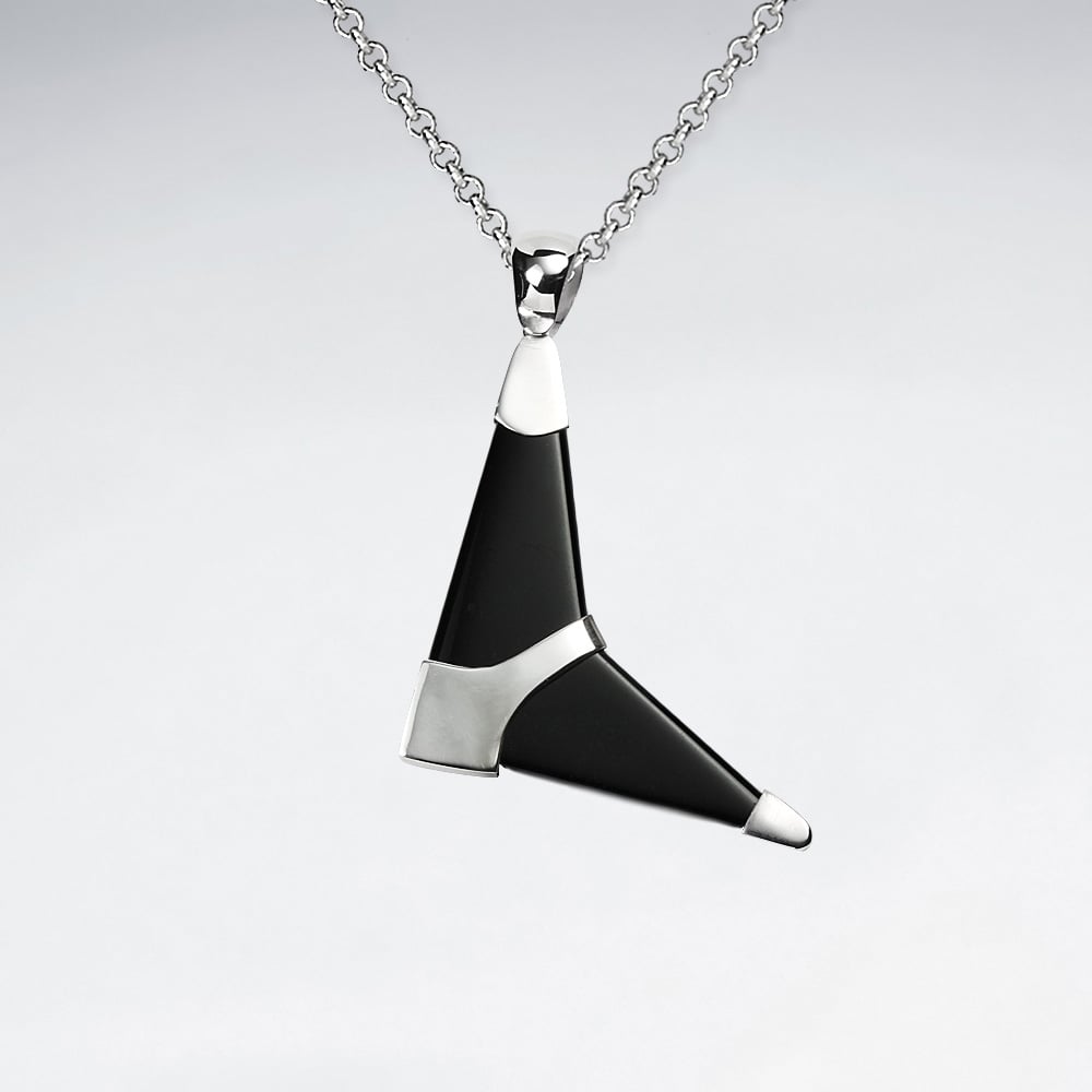 Black Stone Arrow Inspired Sterling Silver Accented Pendant