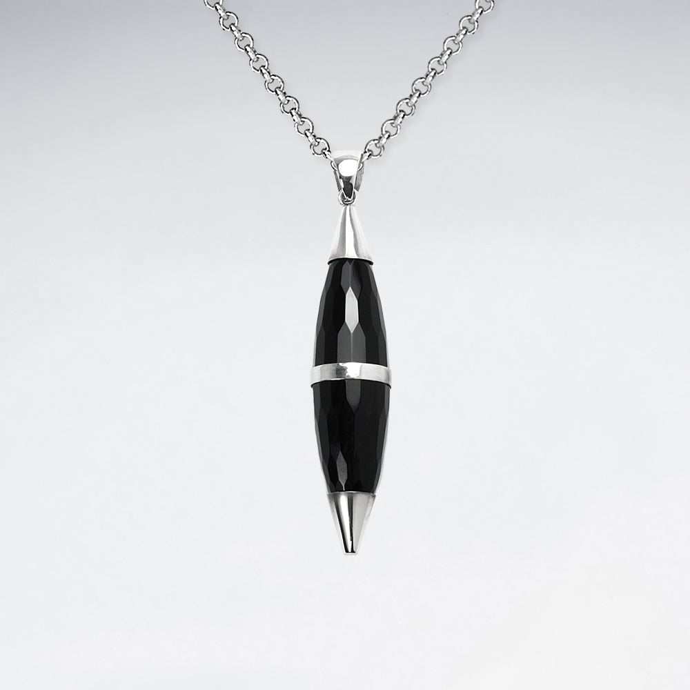 Black Stone and Sterling Silver Bullet Pendant