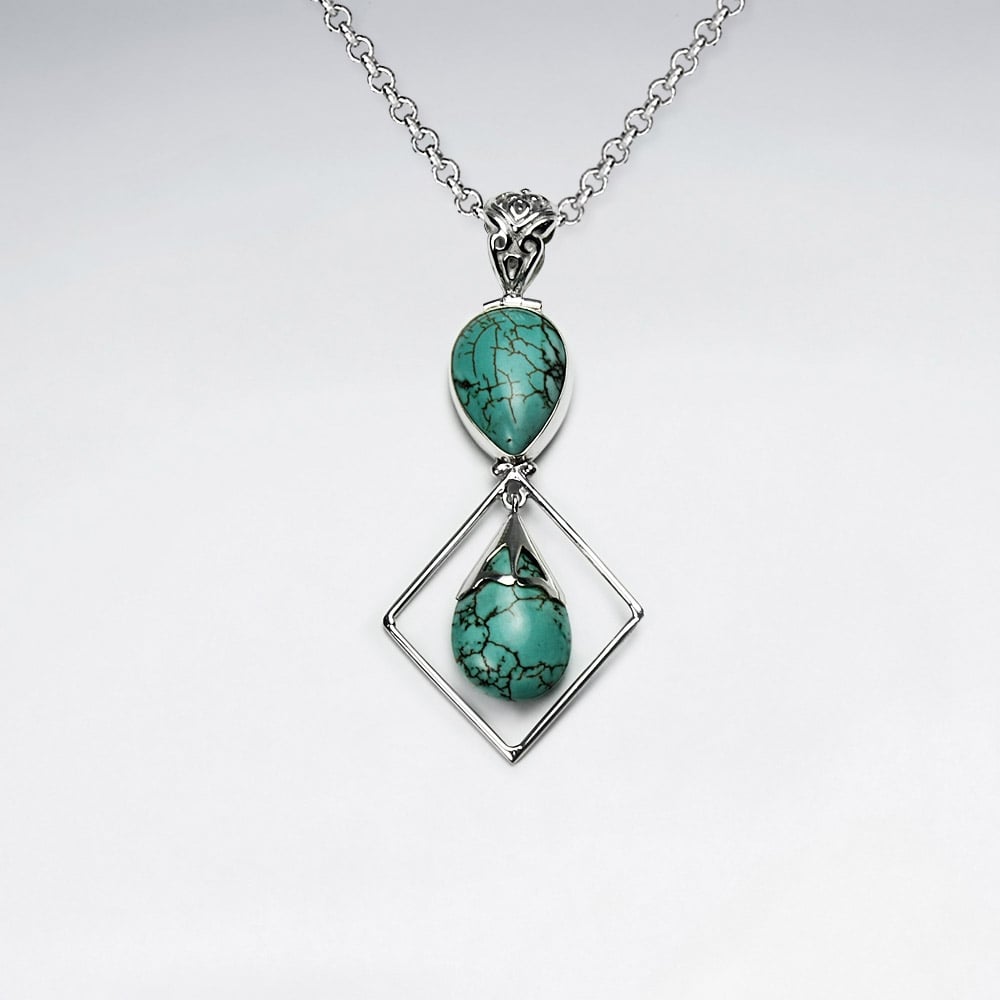 Sterling Turquoise Geoetric Drop Pendant