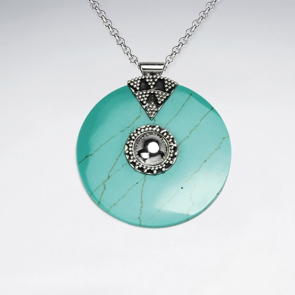 Ornate Sterling Turquoise Disc Pendant