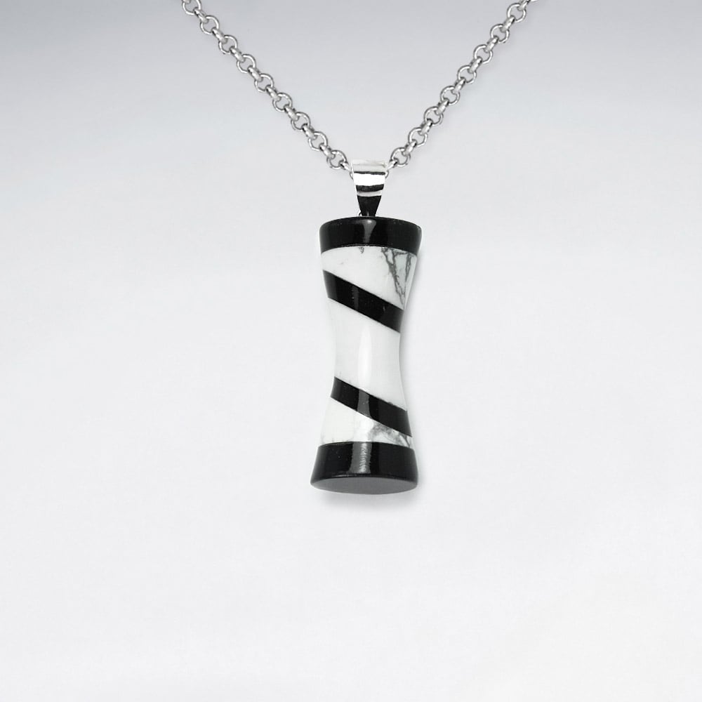 Howlite & Black Stone Striped Dimensional Tube Pendant