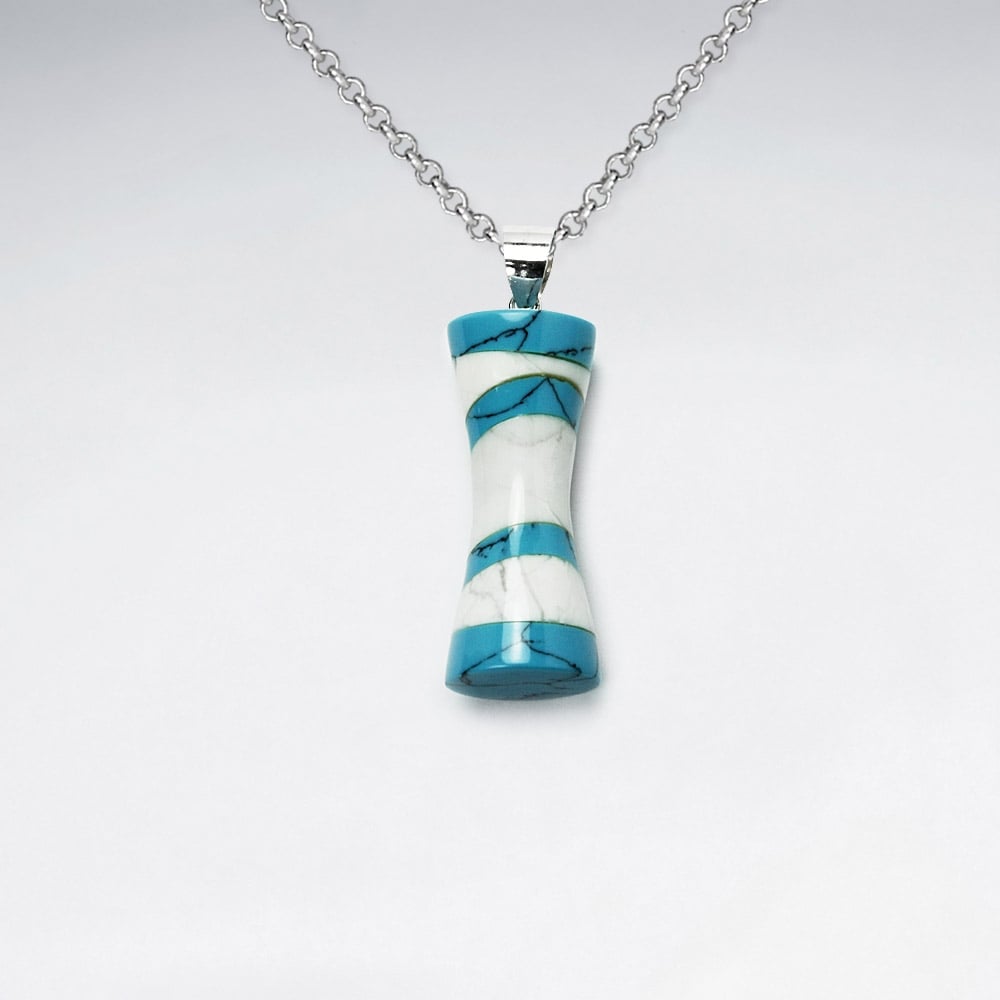 Howlite & Black Stone Striped Dimensional Tube Pendant