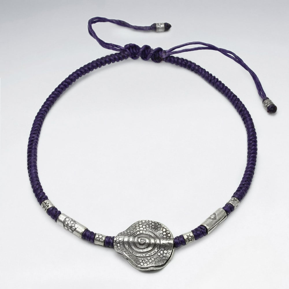 Purple Waxed Cotton Charm Studded Anklet