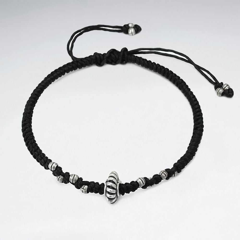 Black Waxed Cotton Ribbed Bracelet