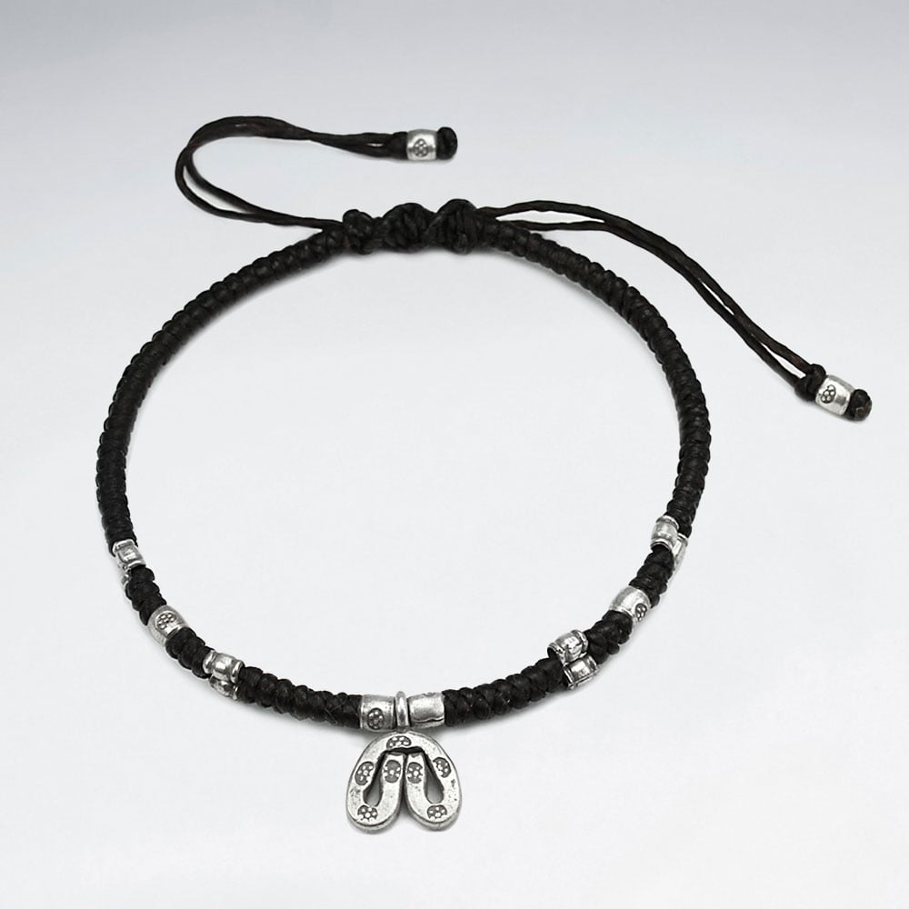 Brown Waxed Cotton Charms & Bead Bracelet