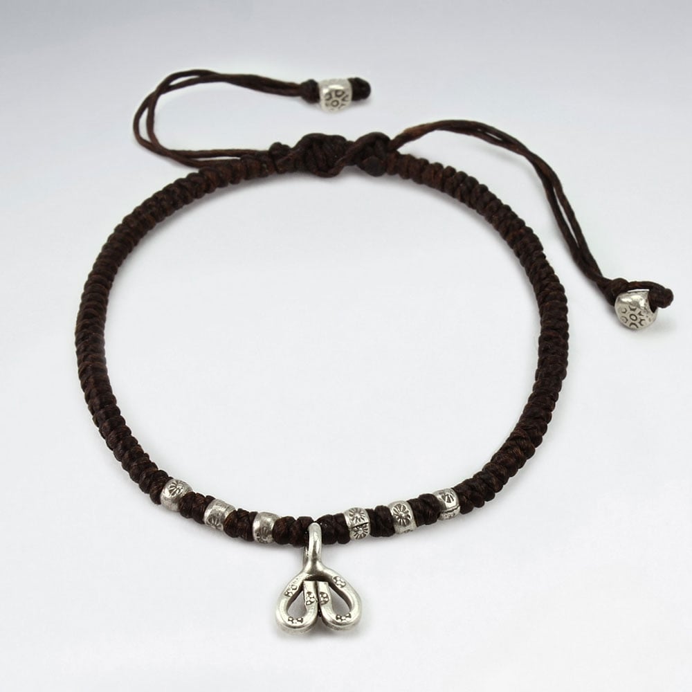 Brown Waxed Cotton Corded Bead & Charm Bracelet