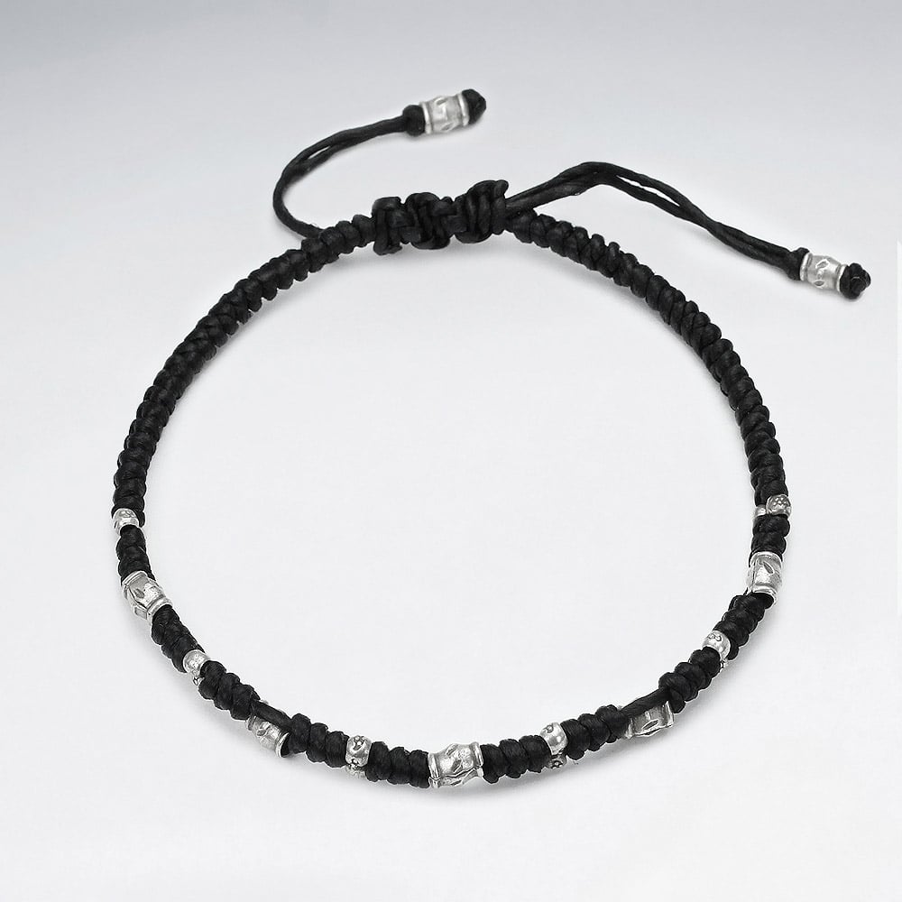 Black Waxed Cotton Half Bead Bracelet