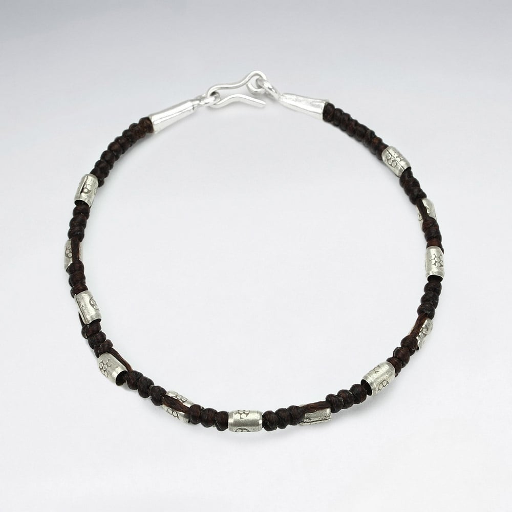 Brown Waxed Cotton Pinch Bead Bracelet