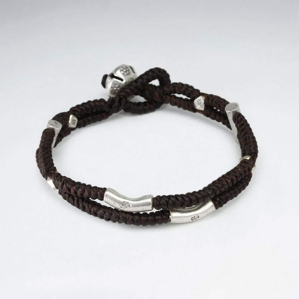 Brown Double Waxed Cotton Braided Bead Bracelet