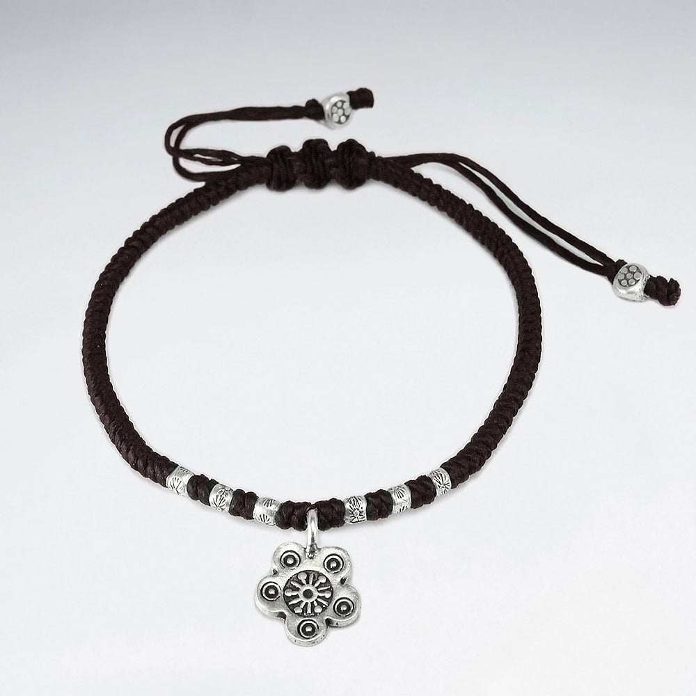 Waxed Cotton Bead & Flower Bracelet