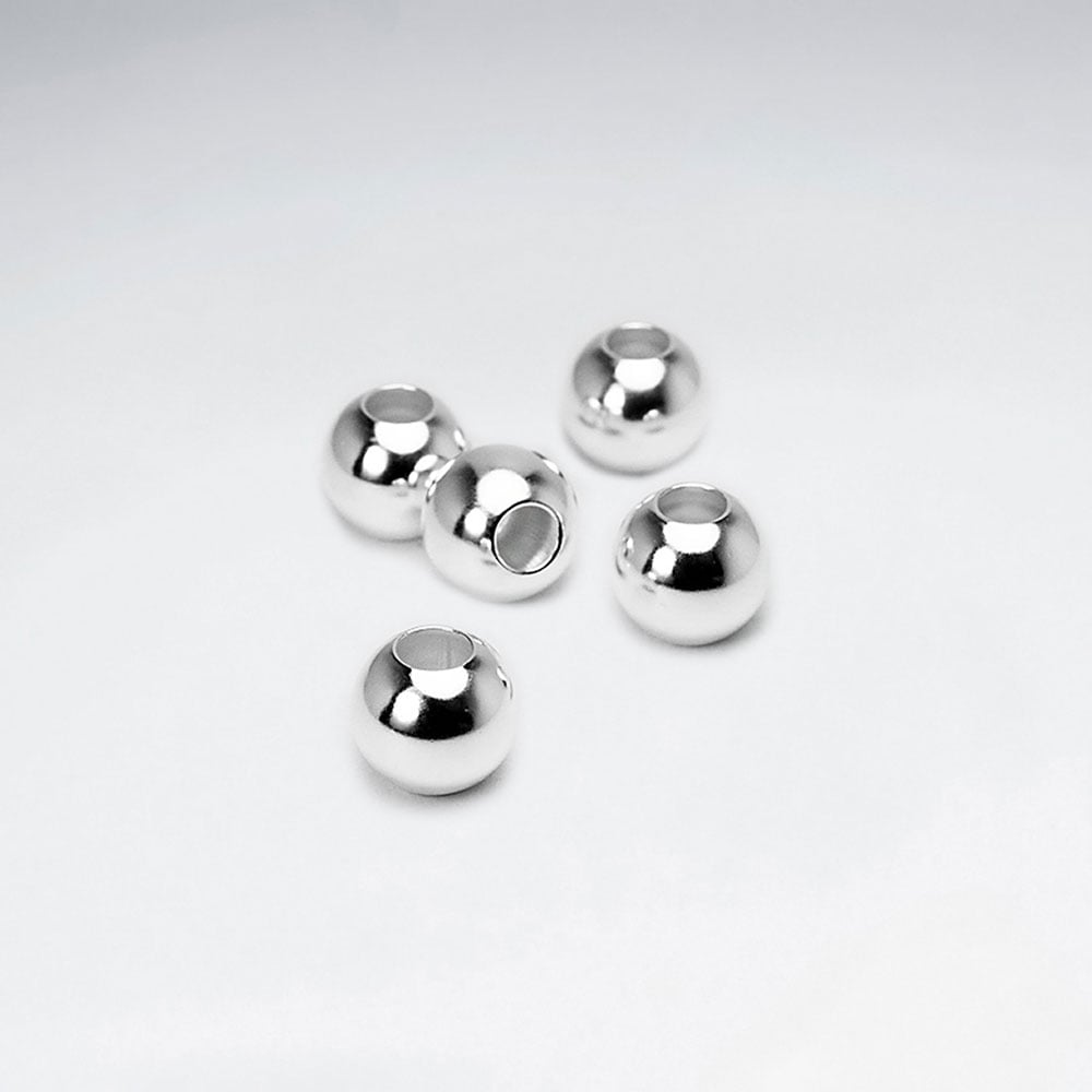 925 Silver Round Smooth Ball Beads Pack Of 5 Pieces
