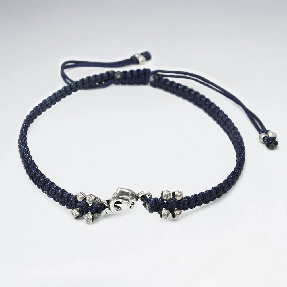 Nylon & Silver Bead Charm Bracelet