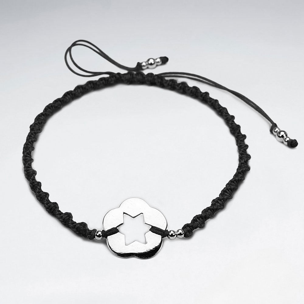 Silver Open Star Circle Charm Nylon Bracelet