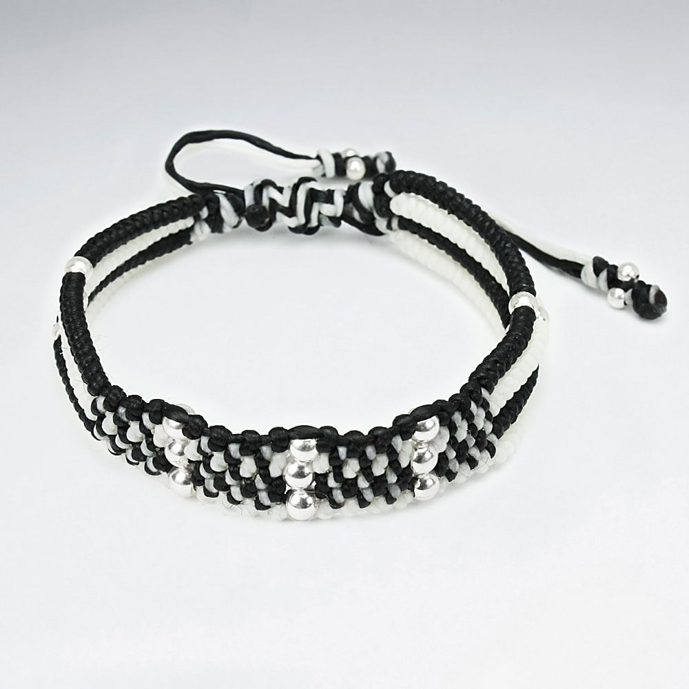 Double Multi Colour Waxed Cotton Silver Studded Wide Bracelet