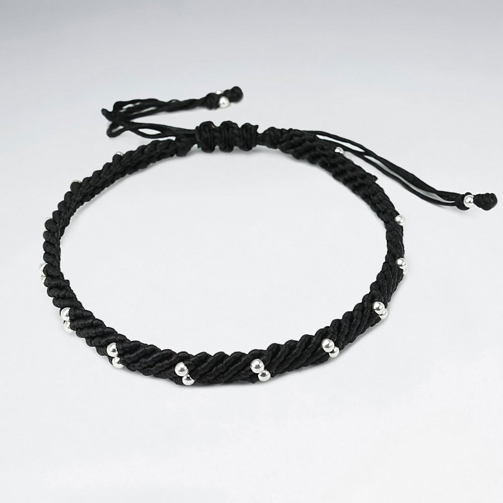 Thick Black Waxed Cotton Rope Bracelet