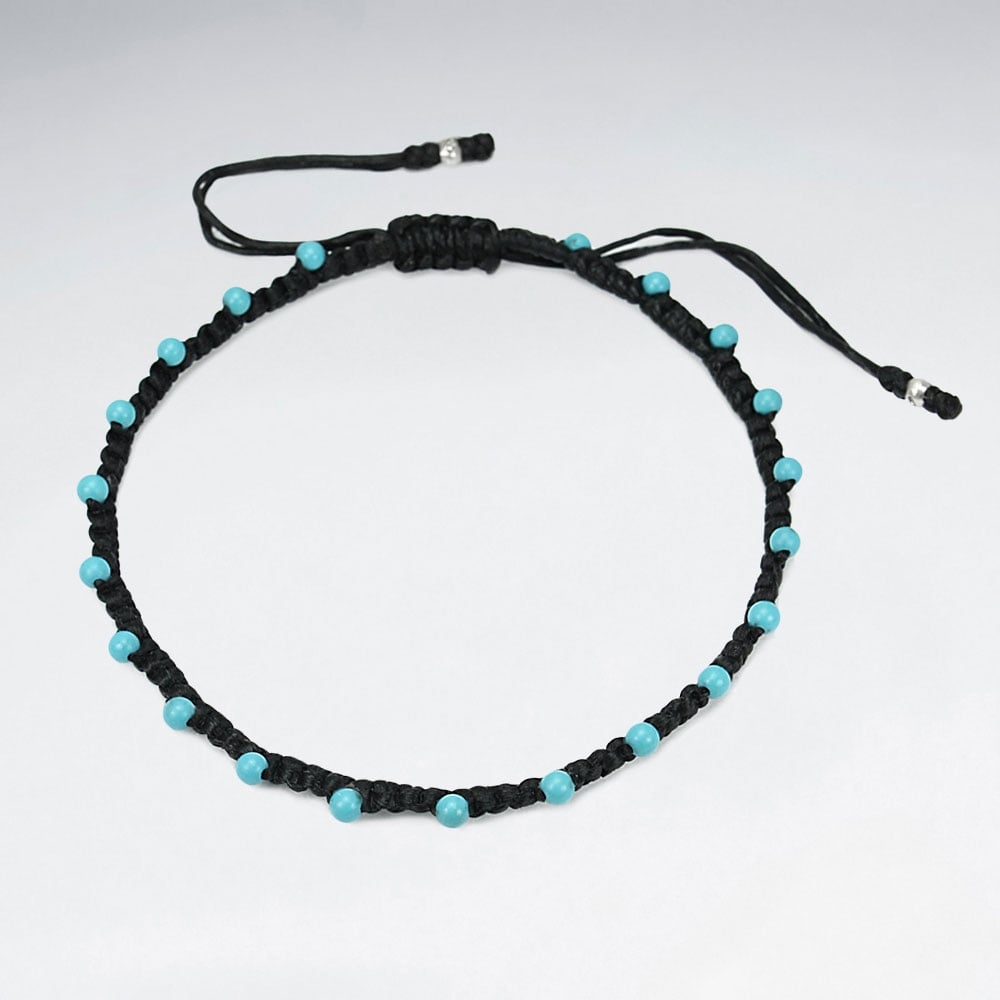 Black Waxed Cotton Beaded Bracelet