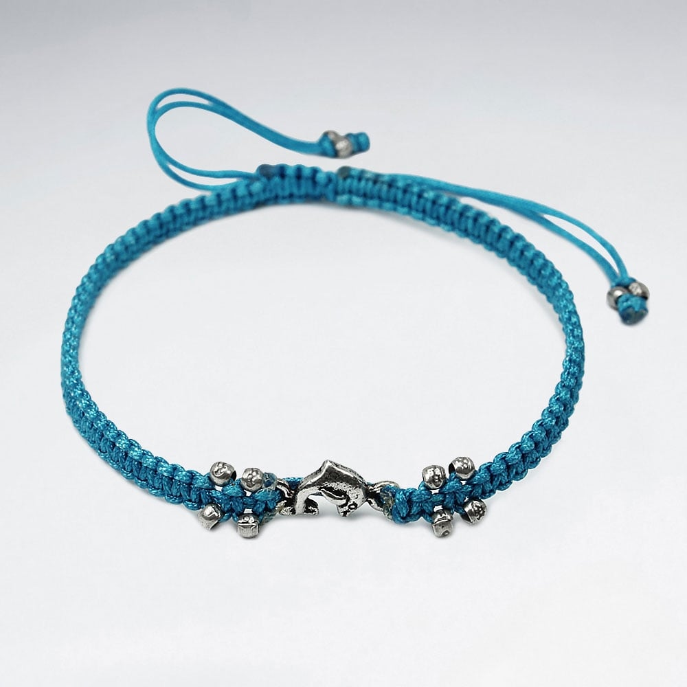 Nylon & Silver Bead Charm Bracelet