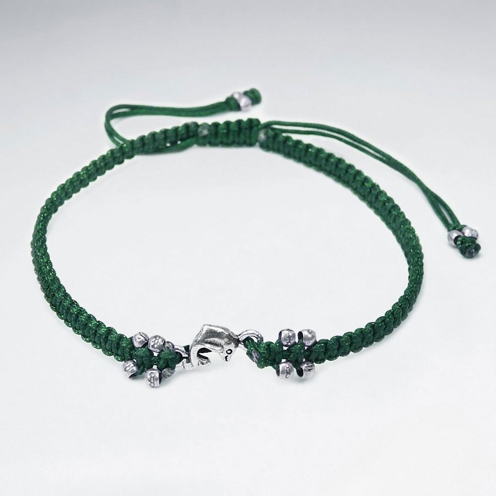 Nylon & Silver Bead Charm Bracelet
