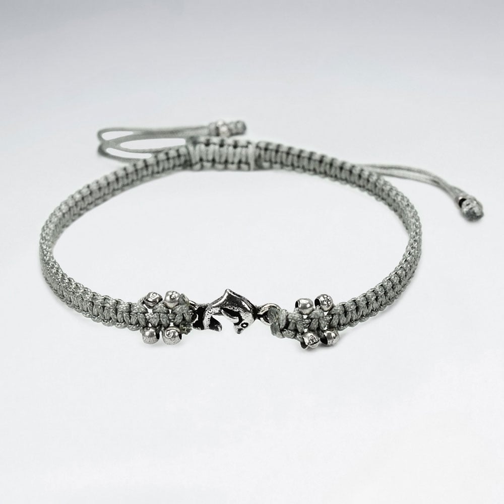 Nylon & Silver Bead Charm Bracelet