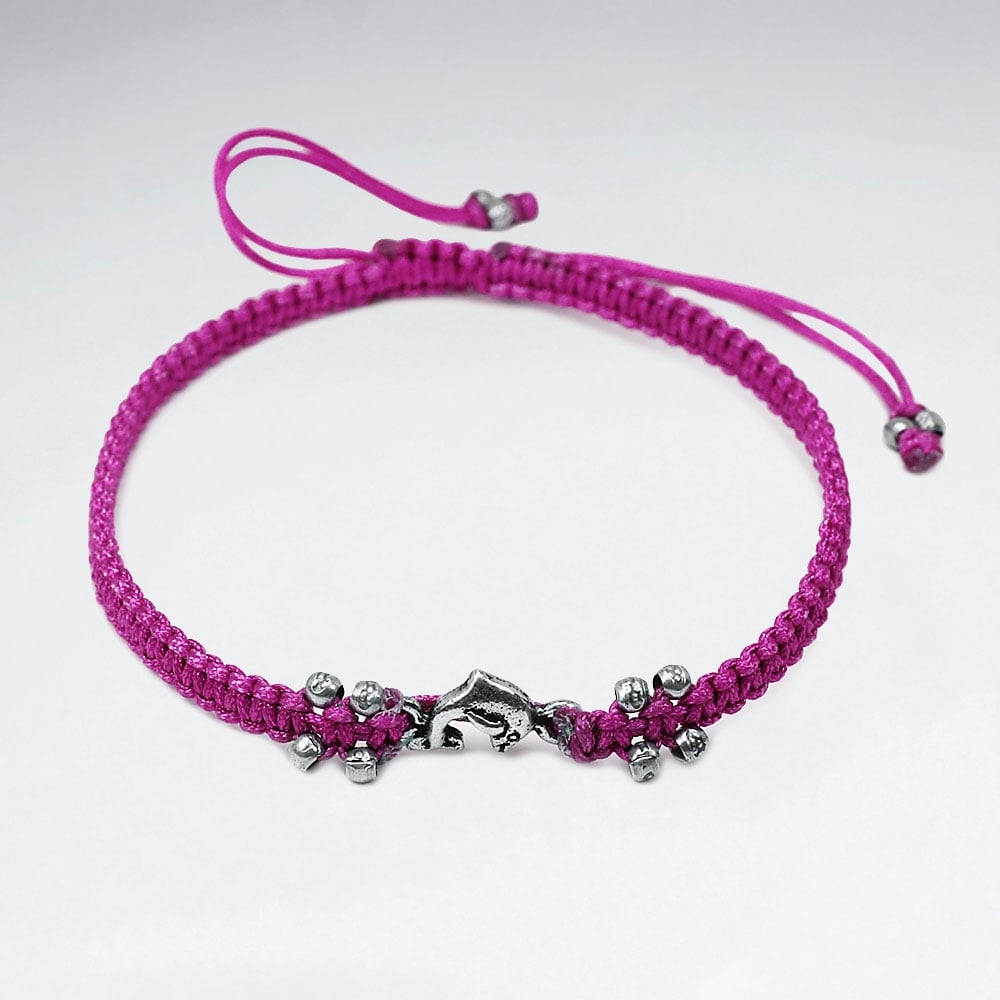 Nylon & Silver Bead Charm Bracelet
