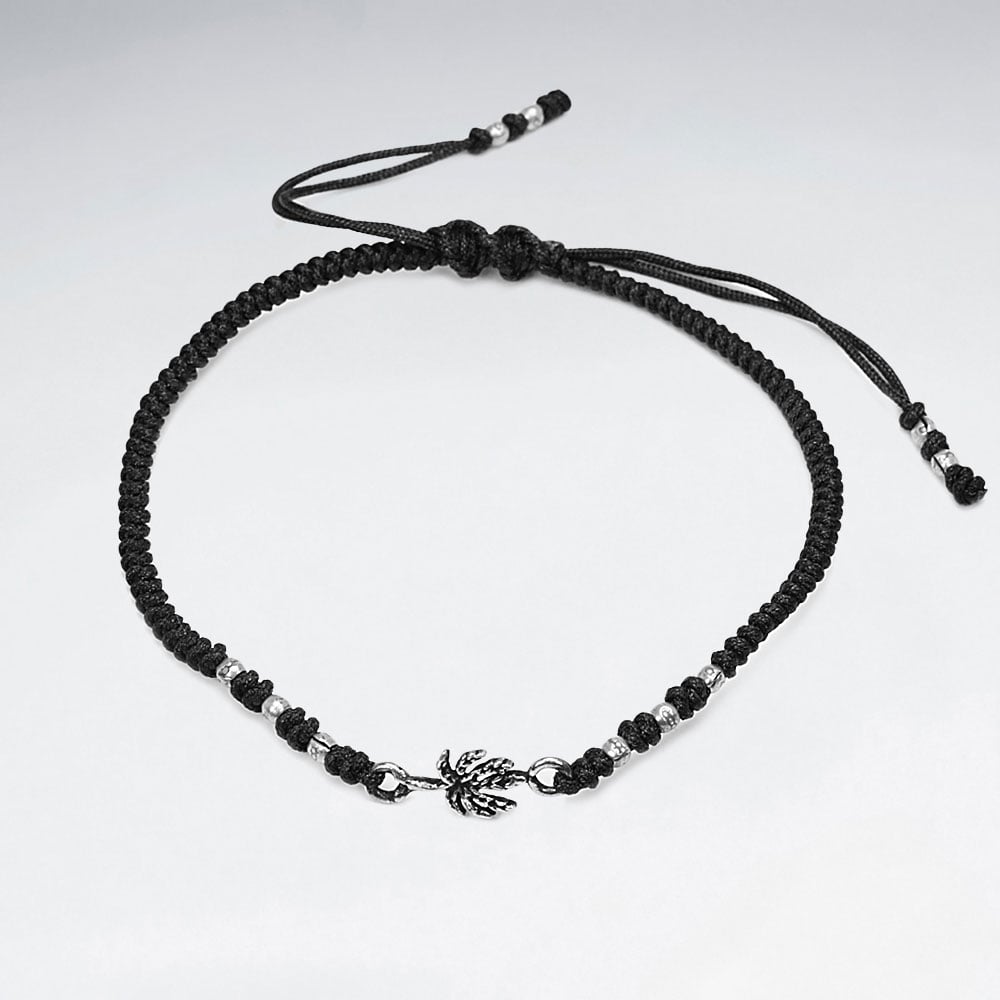 Nylon & Silver Bead Branch Charm Bracelet