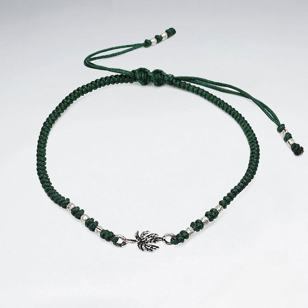 Nylon & Silver Bead Branch Charm Bracelet