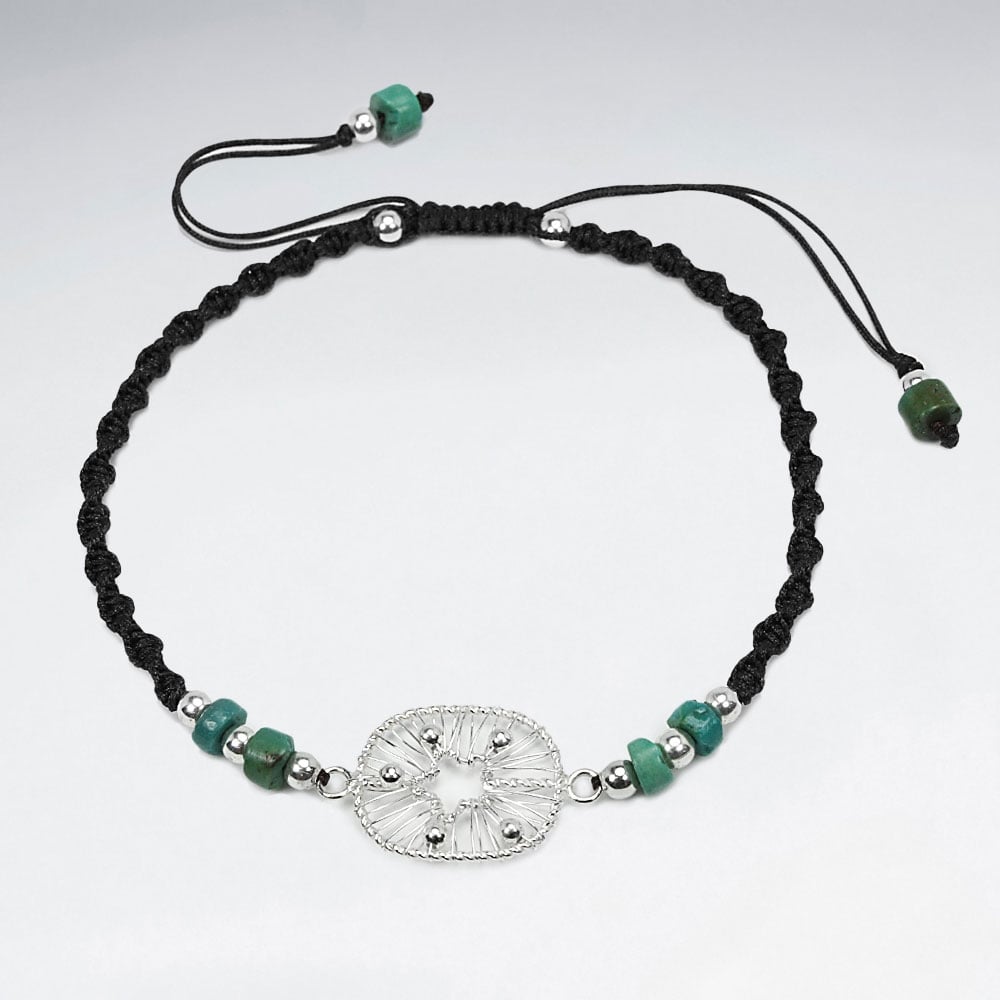 Nylon Turquoise Stone & Silver Bead Bracelet