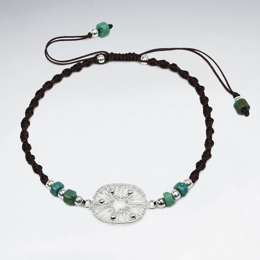 Nylon Turquoise Stone & Silver Bead Bracelet