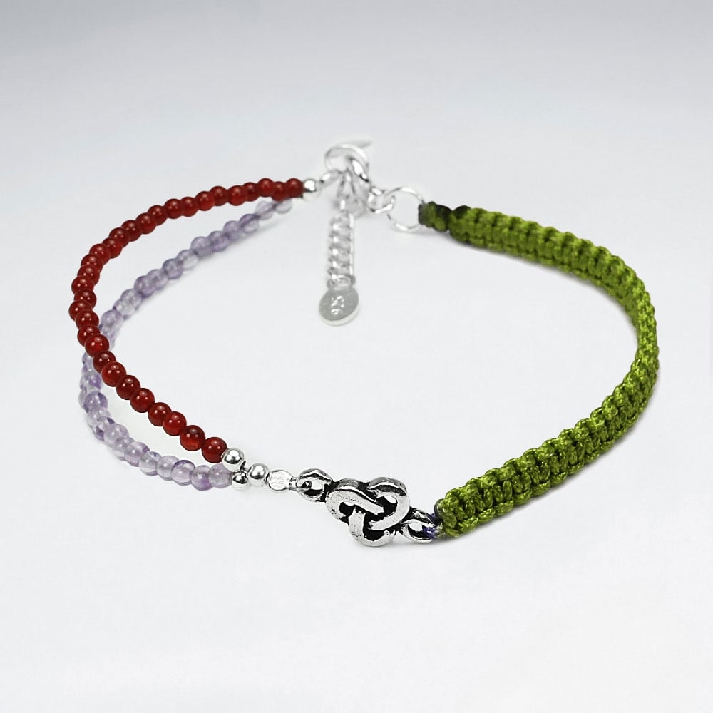Half & Half Rainbow Tribe Carnelian & Amethyst Nylon Bracelet
