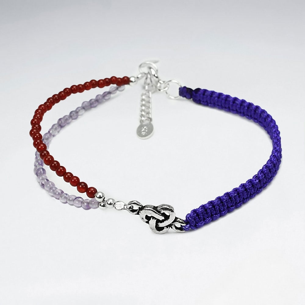 Half & Half Rainbow Tribe Carnelian & Amethyst Nylon Bracelet
