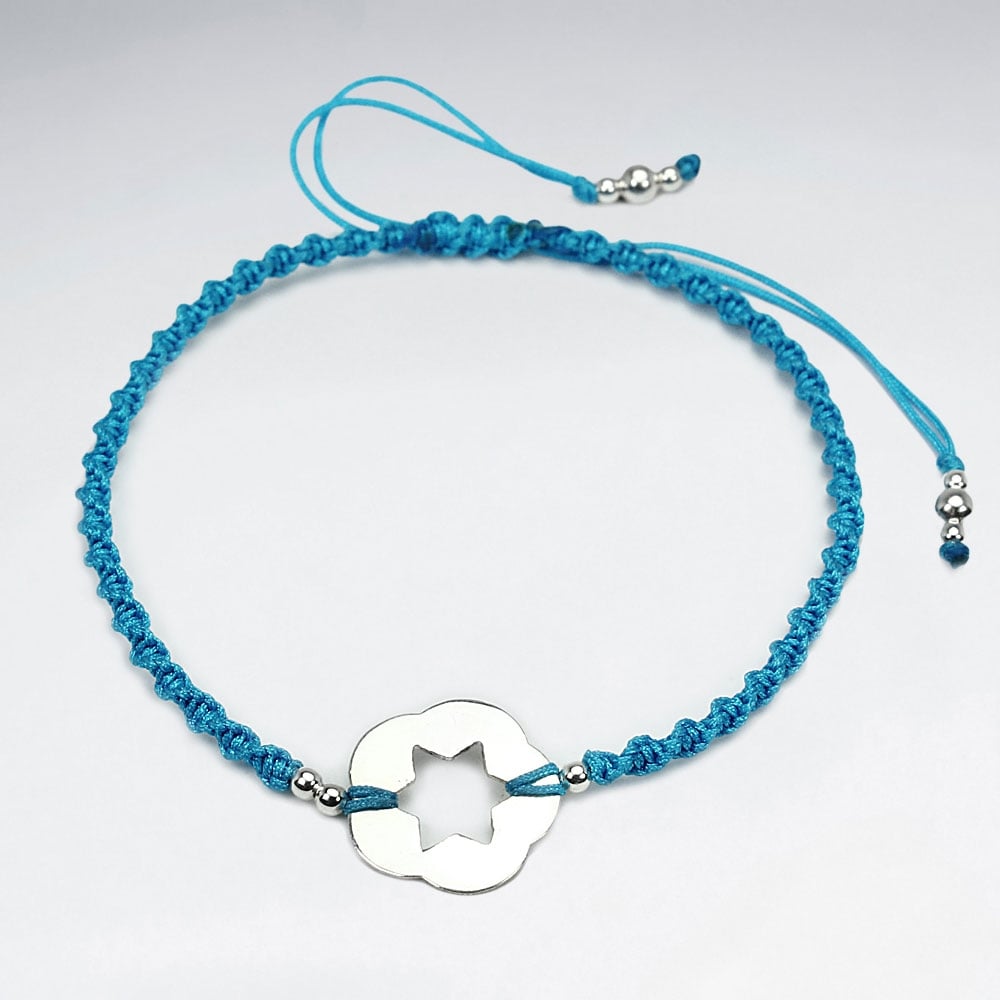 Silver Open Star Circle Charm Nylon Bracelet
