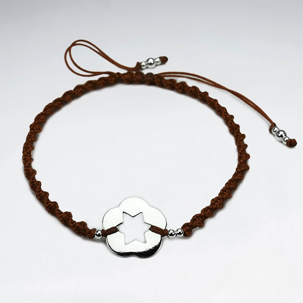 Silver Open Star Circle Charm Nylon Bracelet