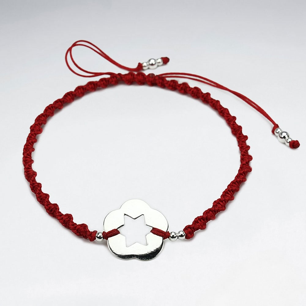 Silver Open Star Circle Charm Nylon Bracelet