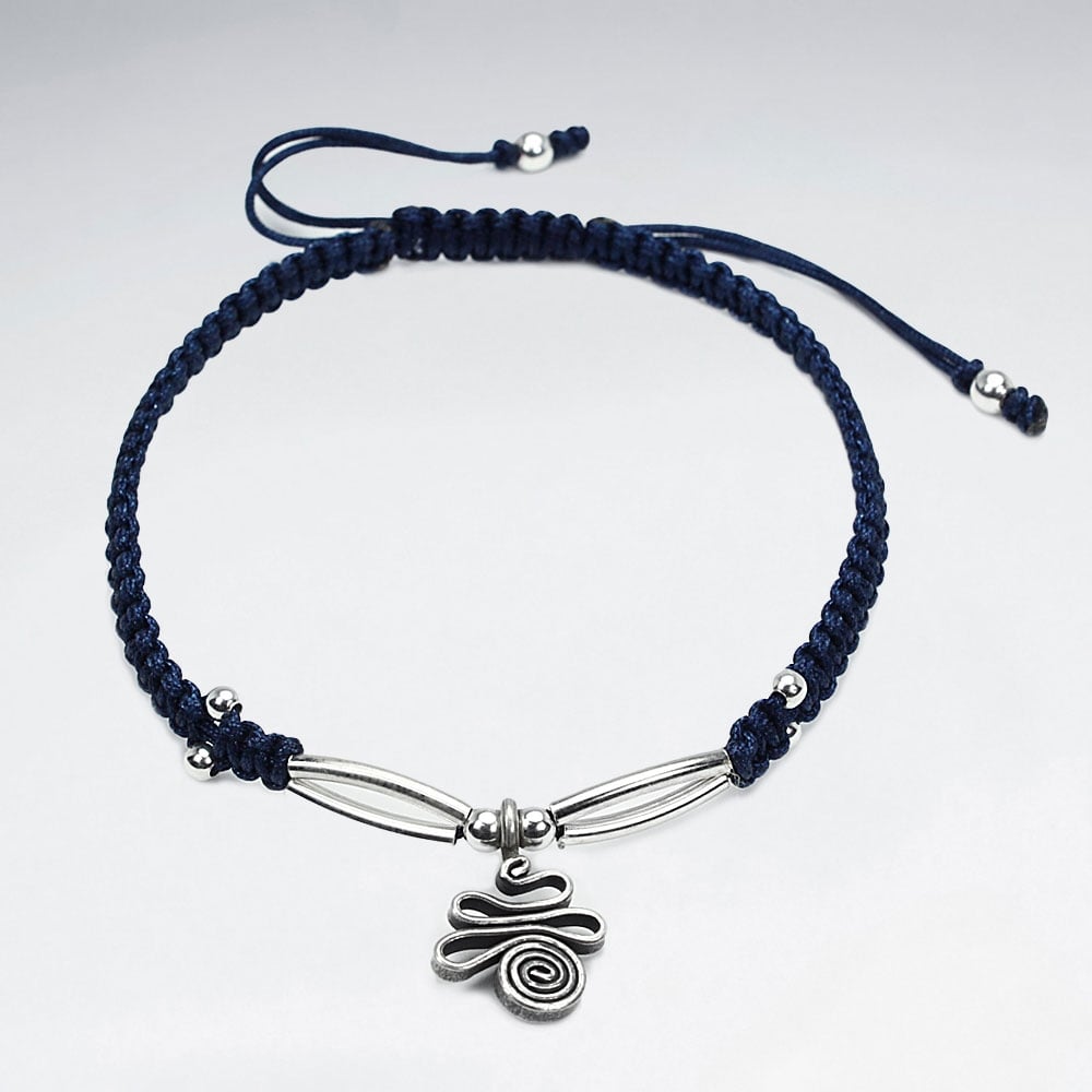 Silver Dangle Charm Nylon Bracelet