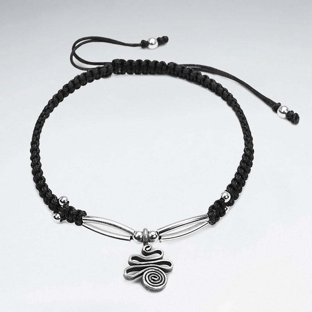 Silver Dangle Charm Nylon Bracelet