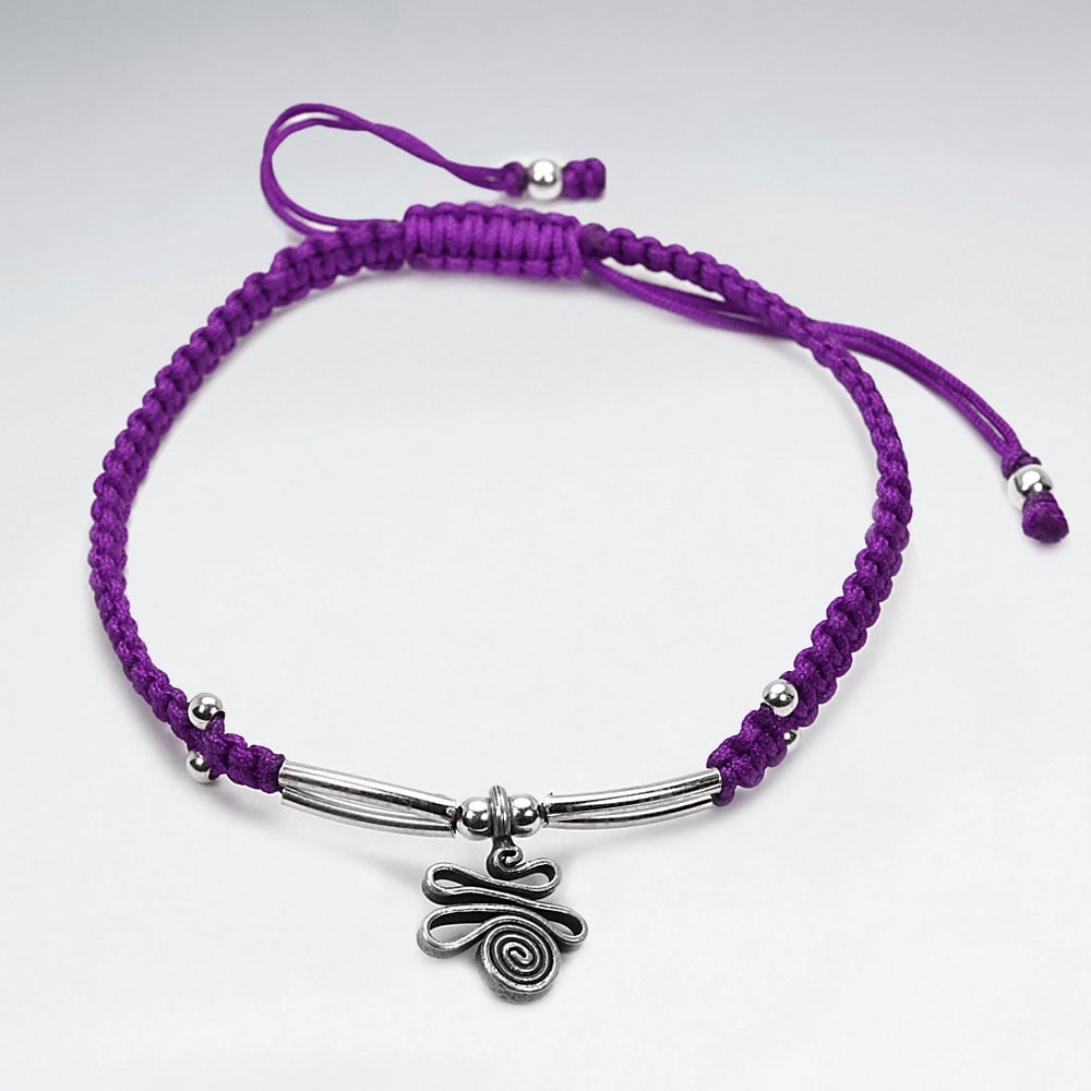 Silver Dangle Charm Nylon Bracelet
