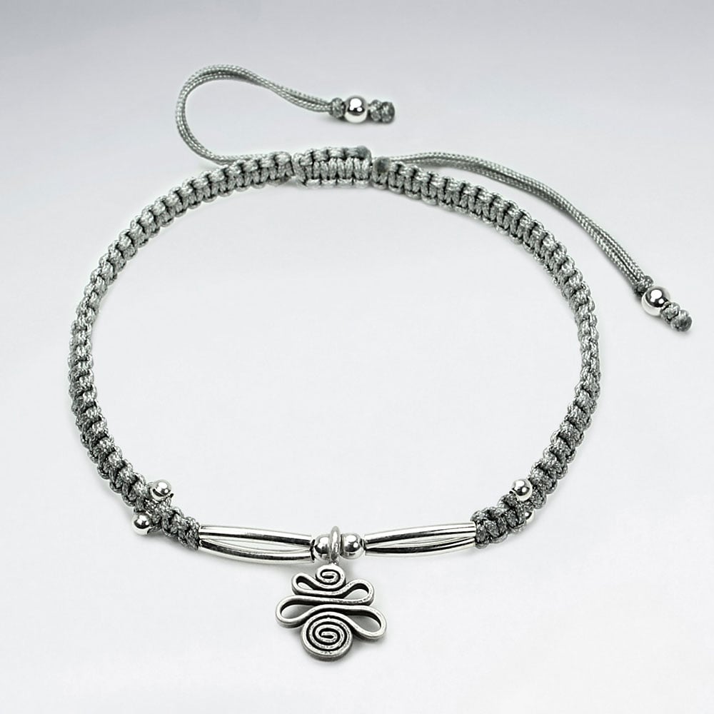 Silver Dangle Charm Nylon Bracelet