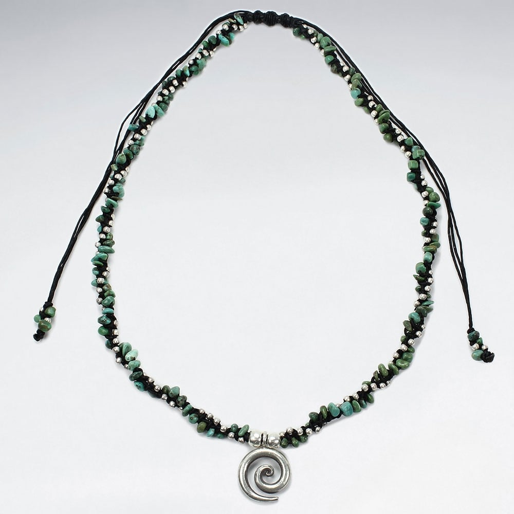 Waxed Cotton Twist Turquoise Spiral Charm Necklace