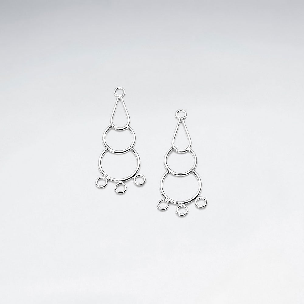 Triple Extended Teardrop and Circle Decorated Openwork Sterling Silver Earring Accessory Pack Of 10 Pieces
